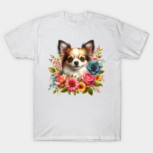 A chihuahua with beautiful colorful flowers T-Shirt